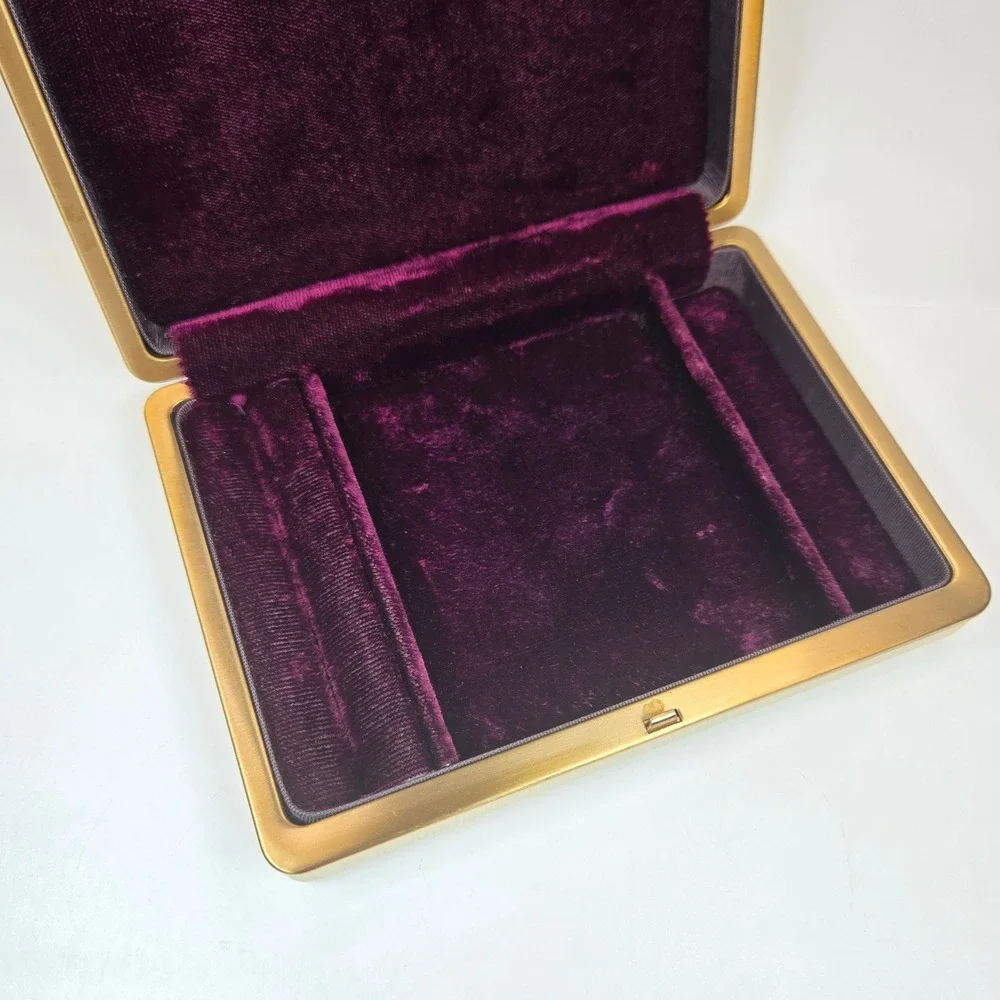 Vintage 6X4 Hard Jewelry Box Storage Travel Carry case Faux Leather Gold Tone
